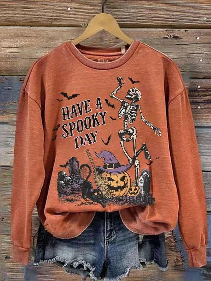 Halloween Have A Spooky Day Sweatshirt Skeleton Halloween Clothing Present For Husband - Merchluma