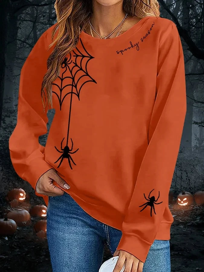 Halloween Spider Sweatshirt Spooky Spider Webs Haunted House Clothing Birthday Gift For Her - Merchluma