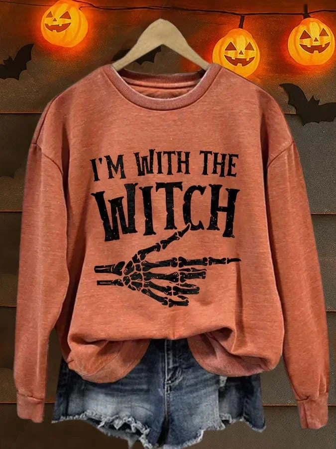 Im With The Witch Funny Saying Sweatshirt Hilarious Halloween Shirts Gift For Couples - Merchluma