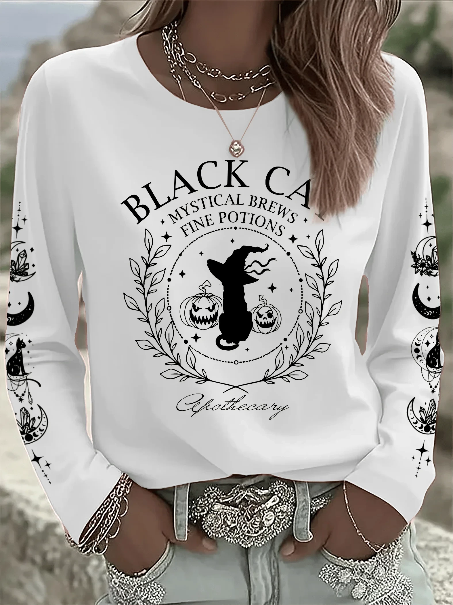 Black Cat Mystical Brews Fine Potions Apothecary Sweatshirt Halloween Clothes Gift For Cat Lover - Merchluma