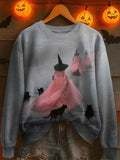 Halloween Sweatshirt Witch Flight Spooky Haunted Castle Clothing Birthday Presents - Merchluma