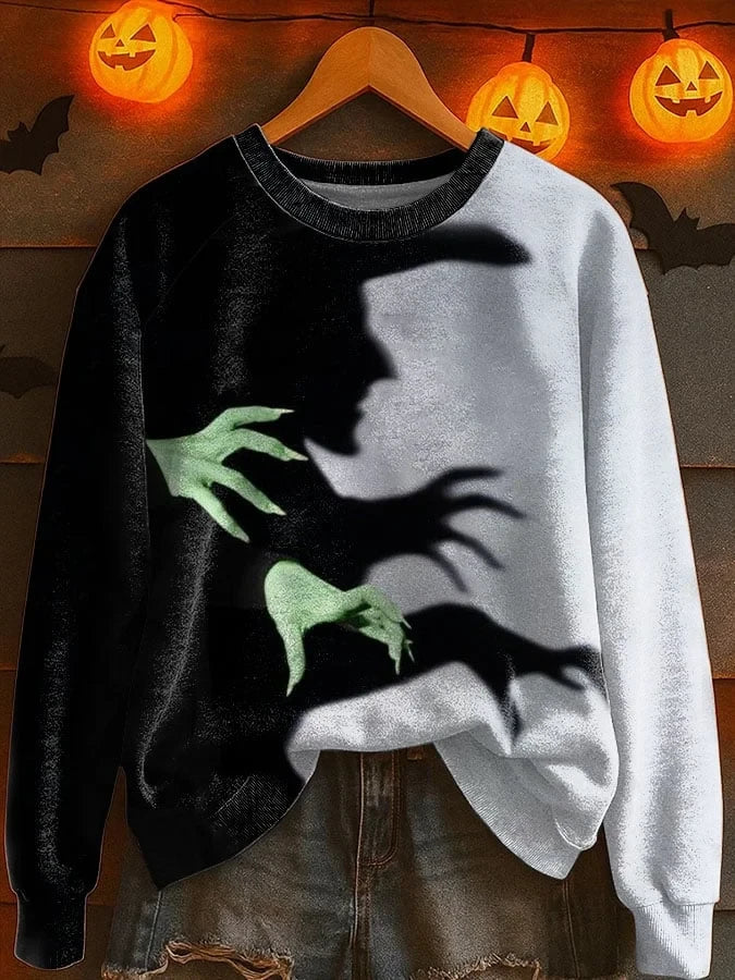 Halloween Witch Sweatshirt Green Witch Hands Spooky Shadow Clothing Gift For Goths - Merchluma