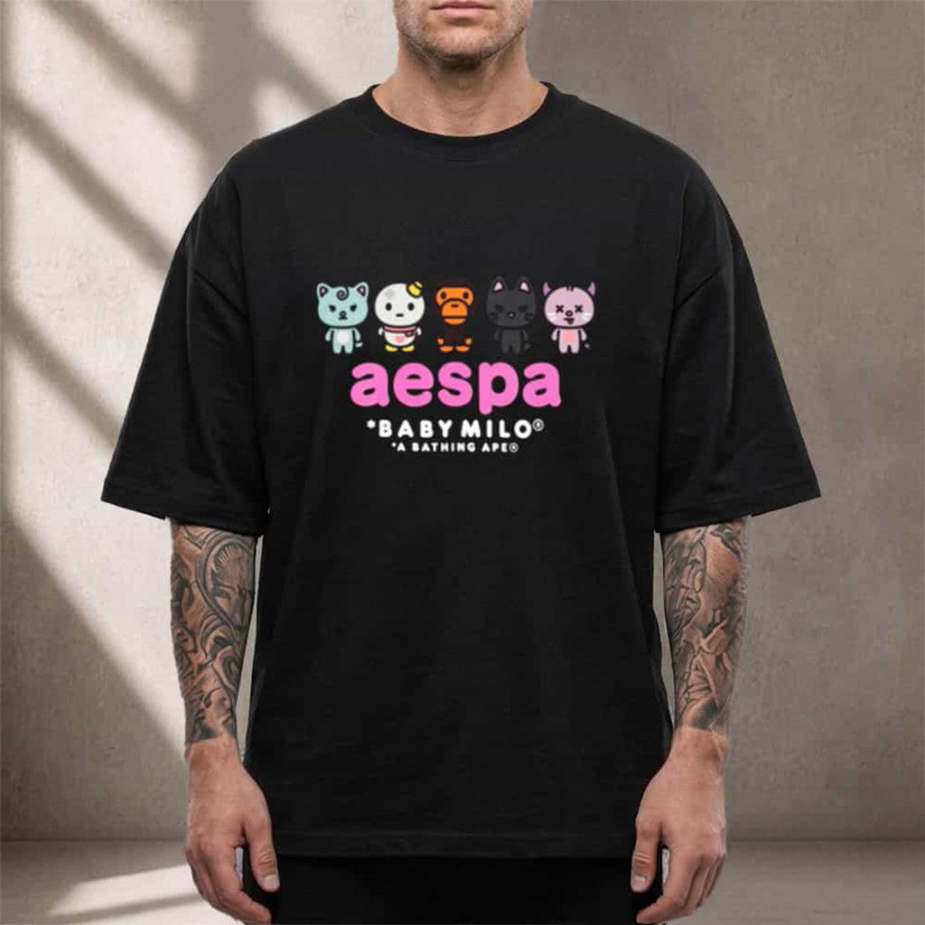 Aespa x BAPE Baby Milo T-Shirt Aespa Merch Presents For Music Lovers - Merchluma