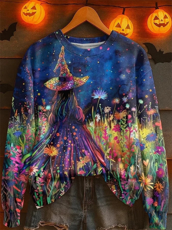 Witches Halloween Sweatshirt Colorful Witches Gathering Magical Night Merch Birthday Gift - Merchluma