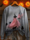Womens Halloween Sweatshirt Witch Flying Castle Moon Silhouette Clothing Gift Ideas For Men - Merchluma