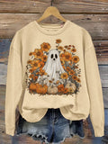 Ghost Pumpkin Sweatshirt Cute Ghost Pumpkin Patch Floral Clothes Birthday Ideas For Her - Merchluma