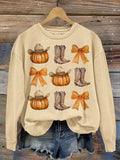 Howdy Pumpkin Sweatshirt Cowboy Boots Merch Gift For Western Women - Merchluma
