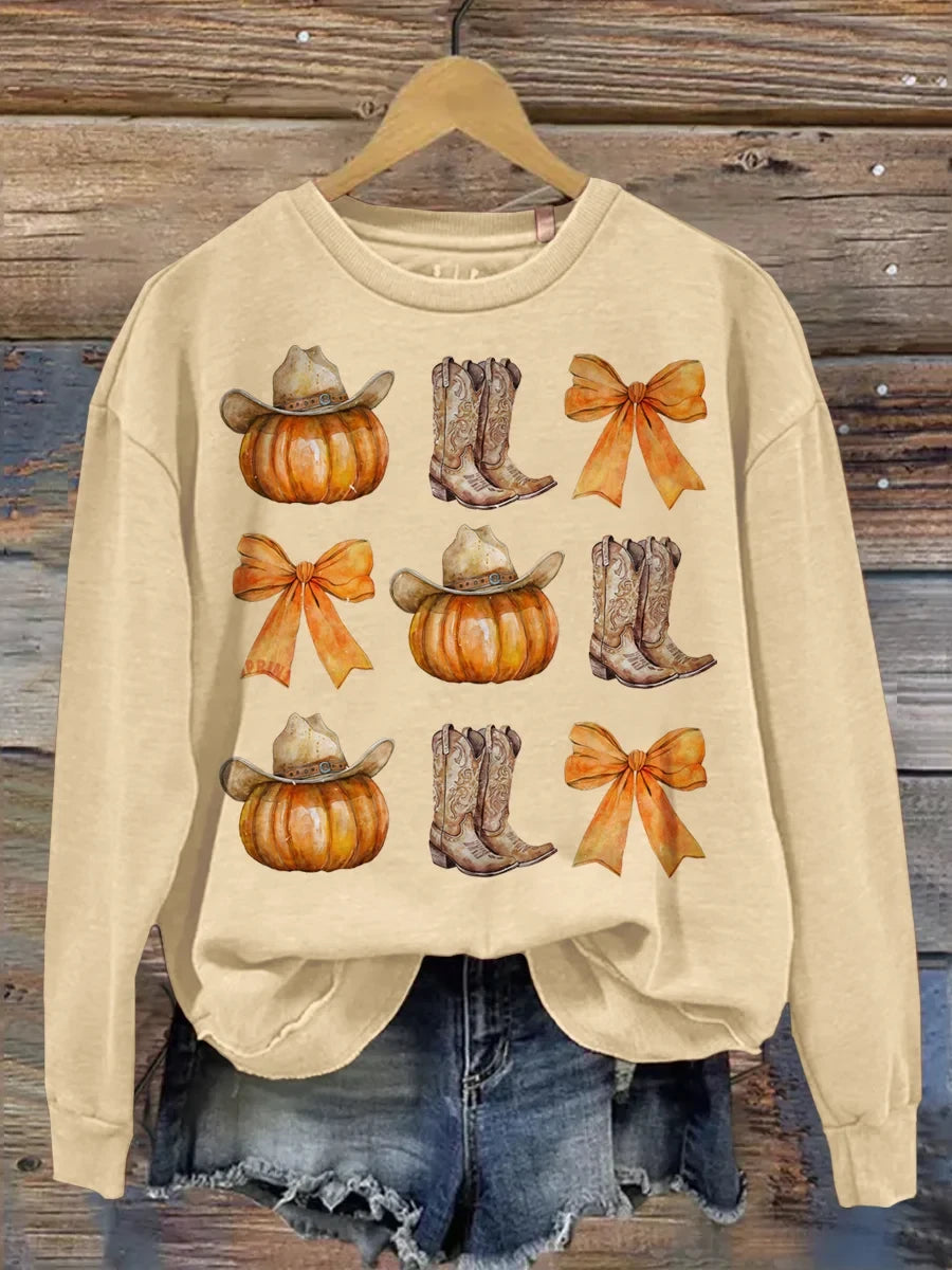 Howdy Pumpkin Sweatshirt Cowboy Boots Merch Gift For Western Women - Merchluma