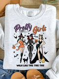 Pretty Girls Wear Black Spooky Witches Sweatshirt Cute Halloween Clothing Gift For Besties - Merchluma