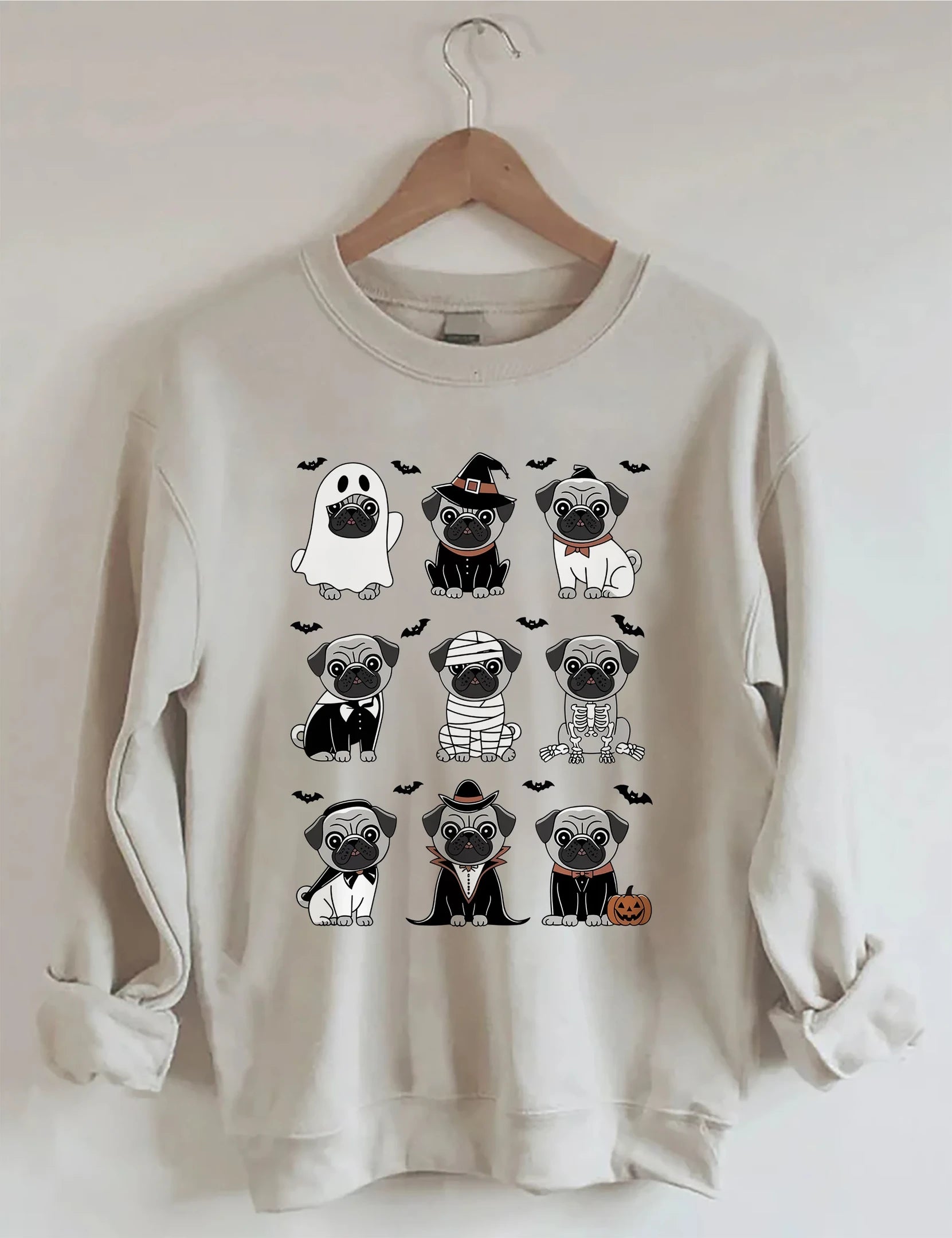 Pug Halloween Sweatshirt Cute Pugs Dogs Halloween Merch Birthday Gift Ideas For Her - Merchluma