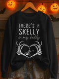 There Is A Skelly In My Belly Sweatshirt Funny Halloween Clothing Clothing Gift For Moms - Merchluma