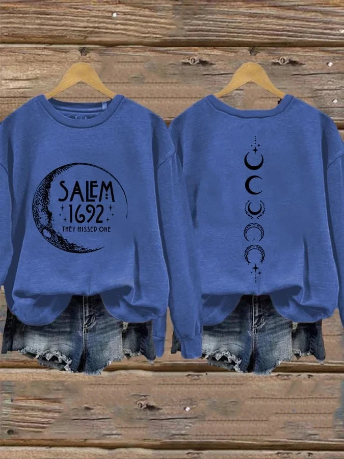 Salem 1692 Moon Phases Sweatshirt Halloween Graphic Clothes Gift For Best Friends - Merchluma