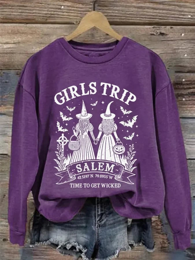 Girls Trip Witches Spooky Gathering Sweatshirt Halloween Clothing Gift For Best Friends - Merchluma