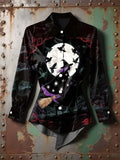 Full Moon Witch Flight Button Up Long Shirt Halloween Clothes Gift For Mystic Souls - Merchluma