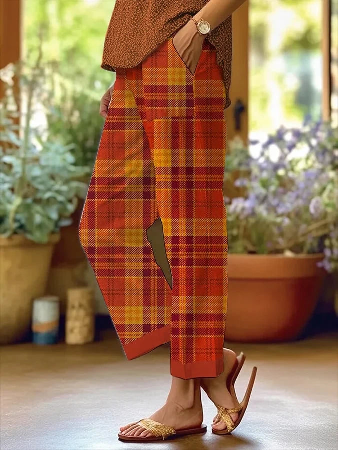 Orange Red Plaid Pattern Pants Sweatpants Halloween Apparel Gift For Trendy Girls - Merchluma
