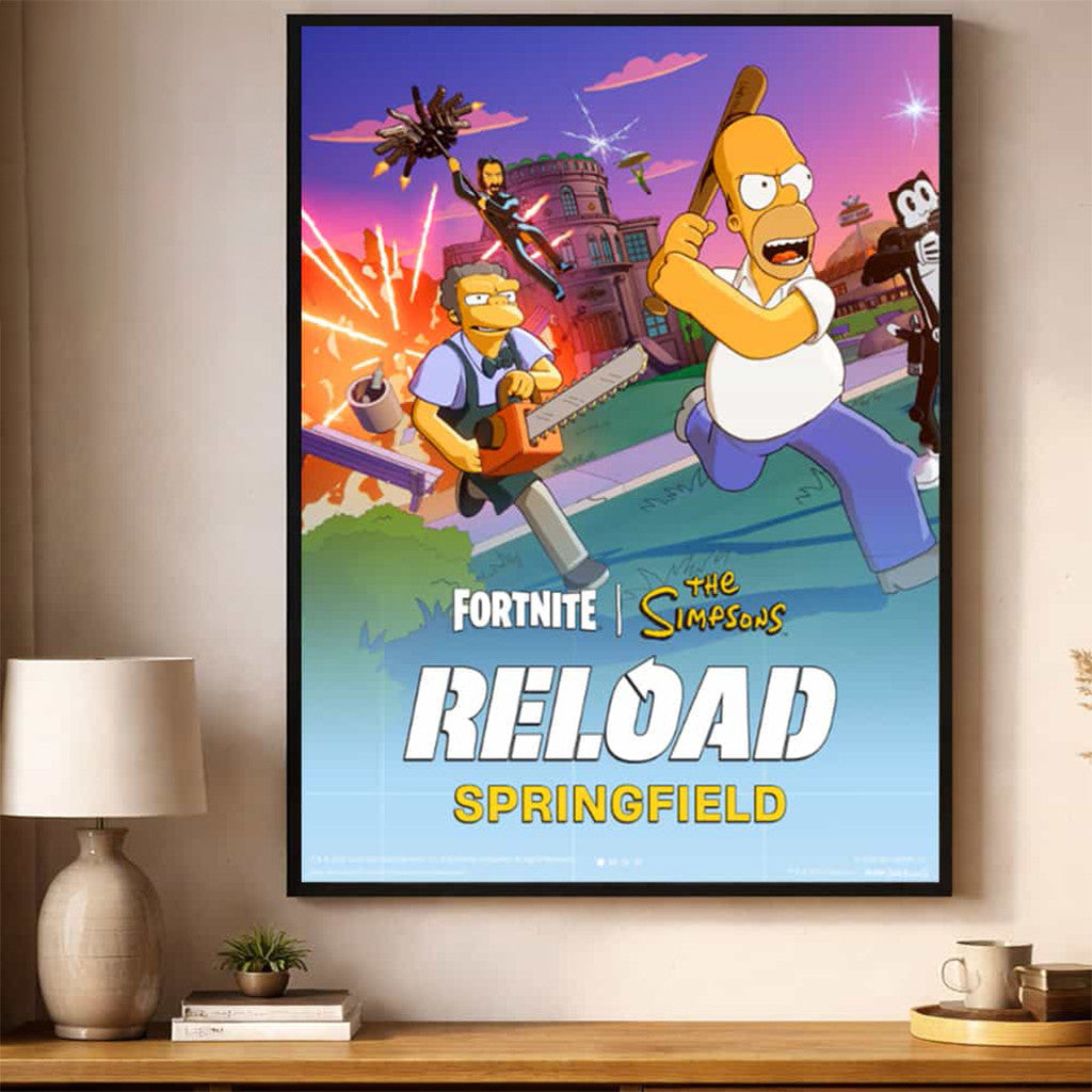 The Simpsons x Fortnite Reload Springfield Poster The Simpsons Merch Wall Art Decor - Merchluma