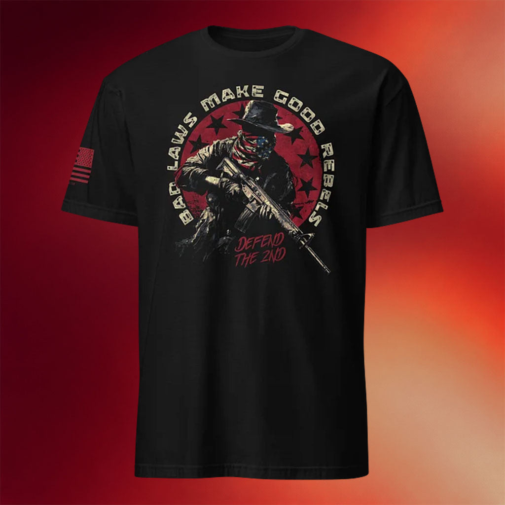 1 Nation Design Merch 2026 Bad Laws Good Rebels T-Shirt Defend The 2nd Shirt Patriotic Gifts - Merchluma