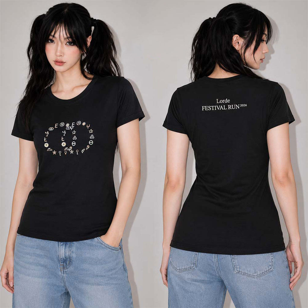 Tate McRae Lollapalooza Merch 2026 Lovely Circly T-Shirt Lollapalooza Festival Run Shirt Black - Merchluma