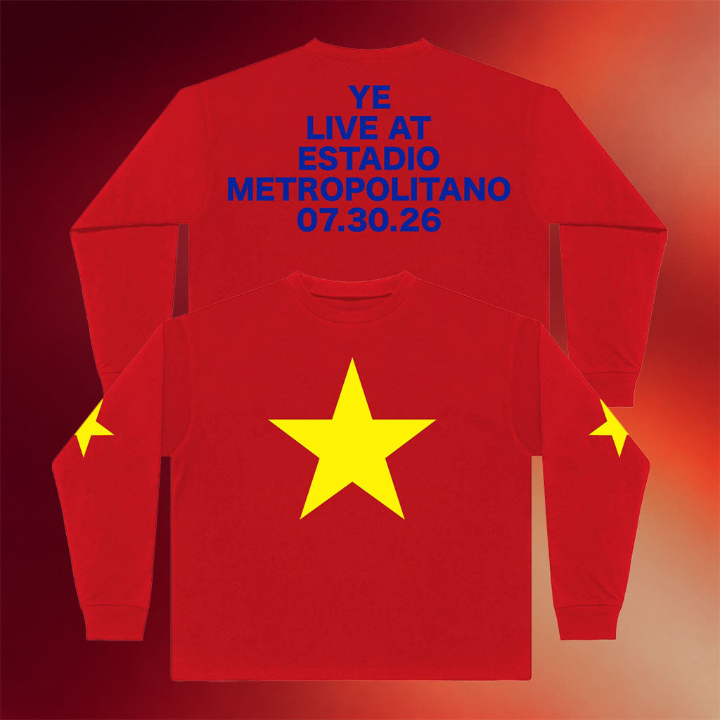 Yeezy Merch 2026 YE Live At Estadio Metropolitano Long Sleeve Shirt Red Kanye West Merch - Merchluma