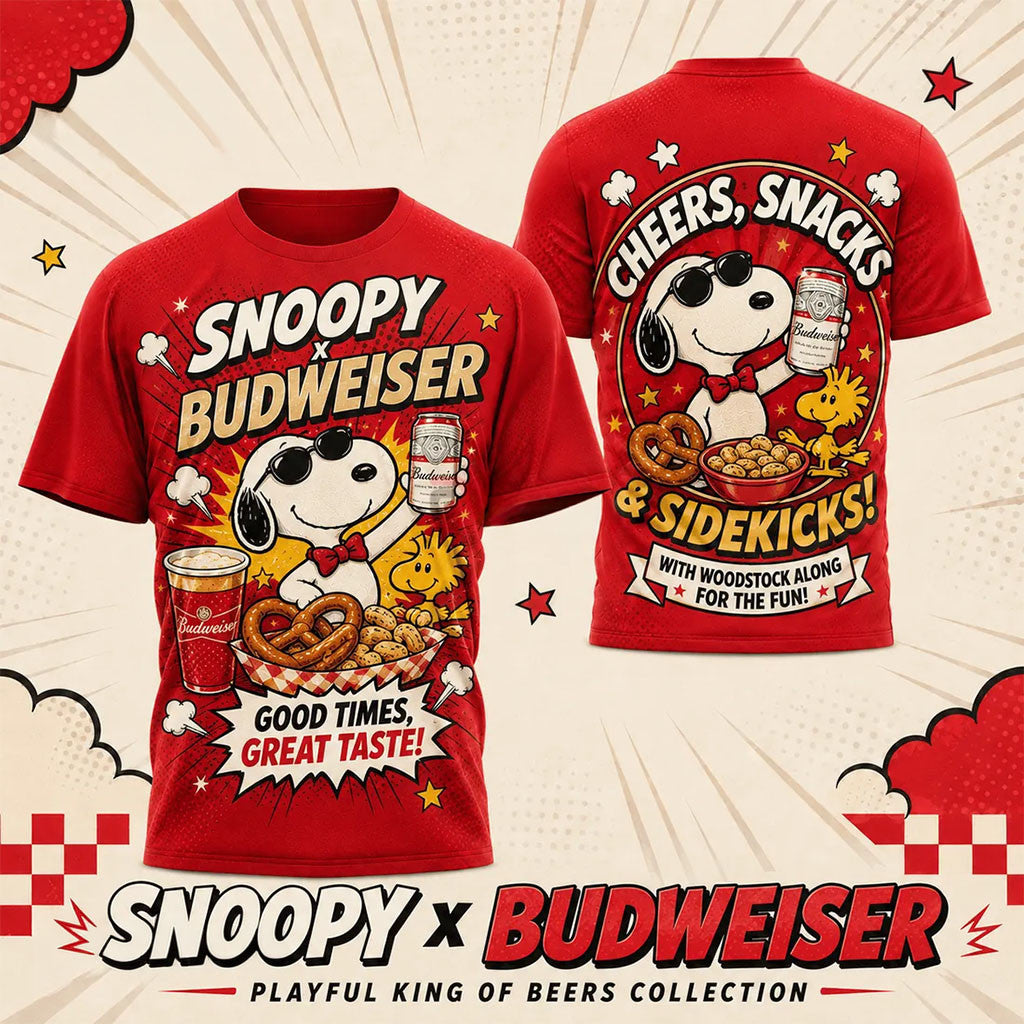 Snoopy X Budweiser Vintage Comic T-Shirt Good Times Great Taste Shirt Gift For Husband - Merchluma