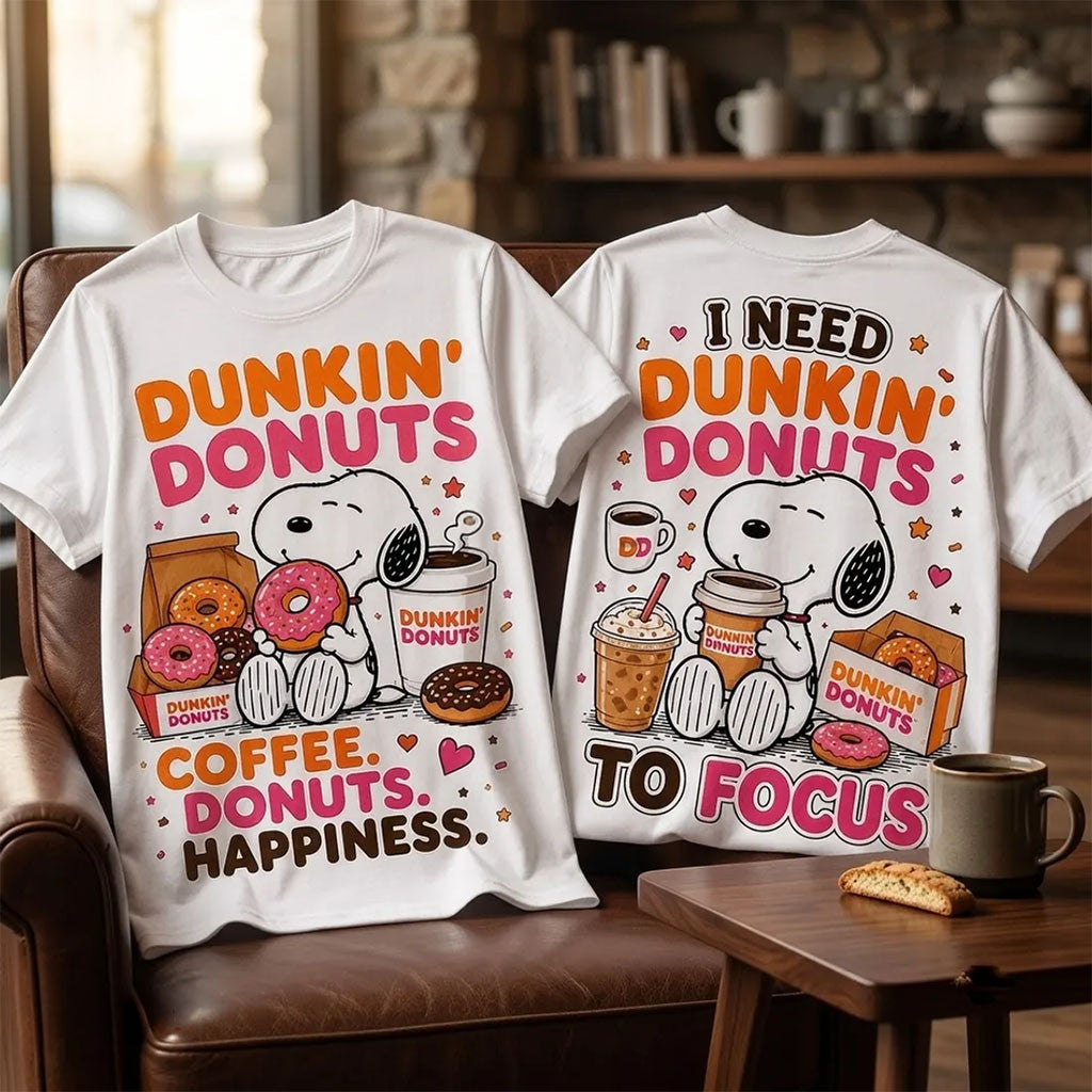 Snoopy Dunkin Donuts Coffee Happiness White T- Shirt 2026 Snoopy Dunkin Merch Fan Gifts - Merchluma