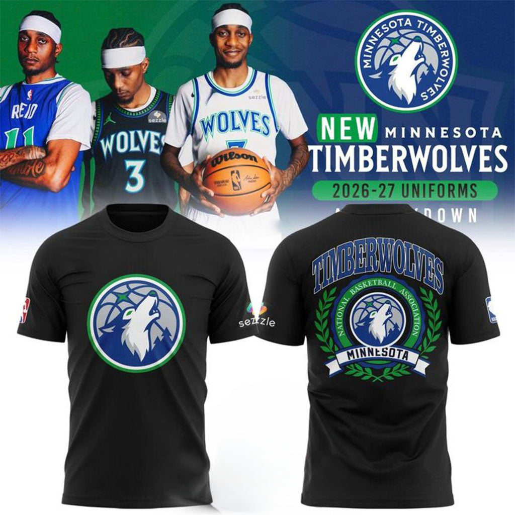 Minnesota Timberwolves 2026 2027 New Black Shirt MN Timberwolves Merch Basketball Fan Gifts - Merchluma