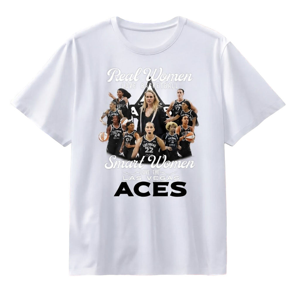 LV Aces Merch Real Women Love Basketball Smart Women Love The Las Vegas Aces 2026 Shirt White - Merchluma