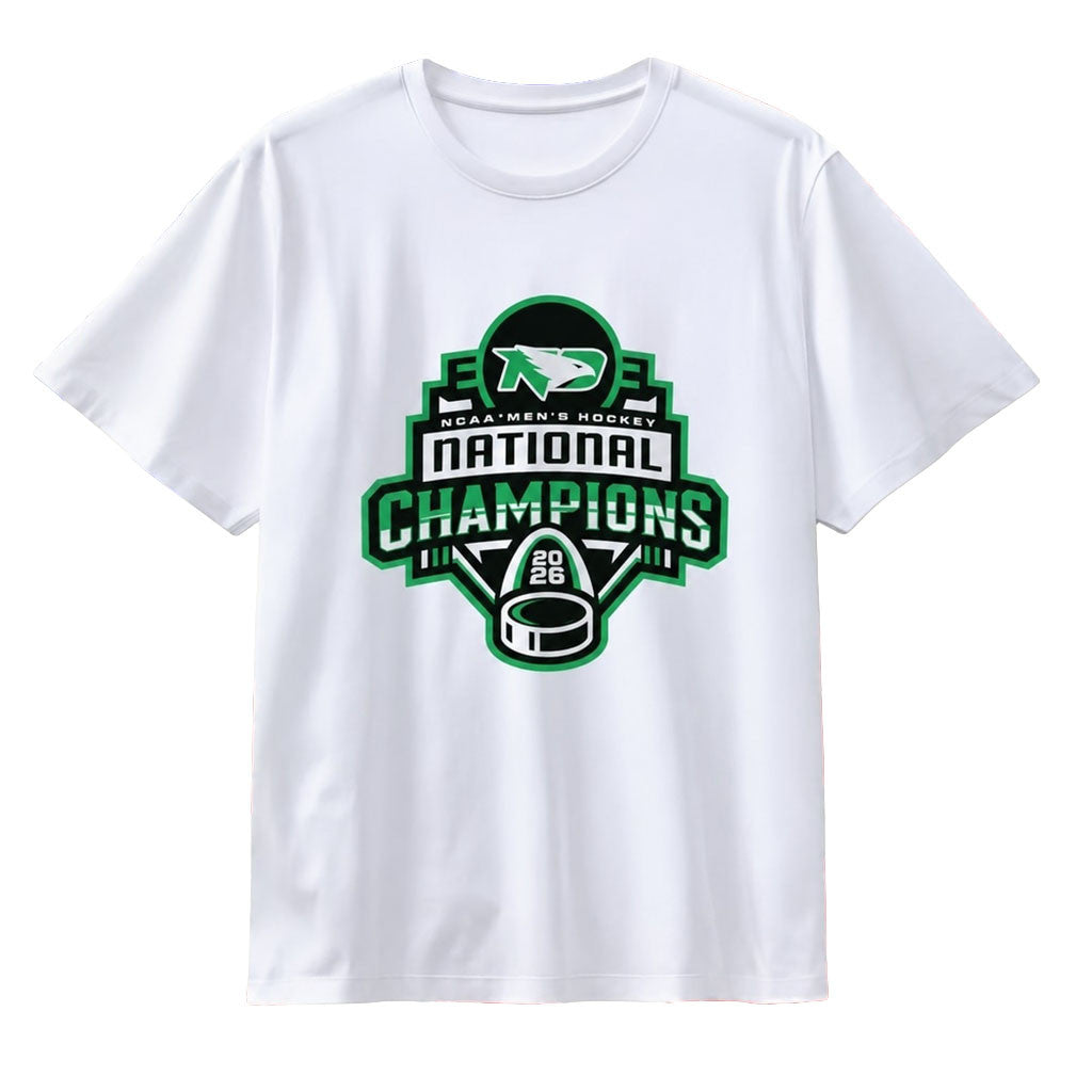 North Dakota Men's Hockey National Champions 2026 T-Shirt North Dakota Fighting Hawks Merch - Merchluma