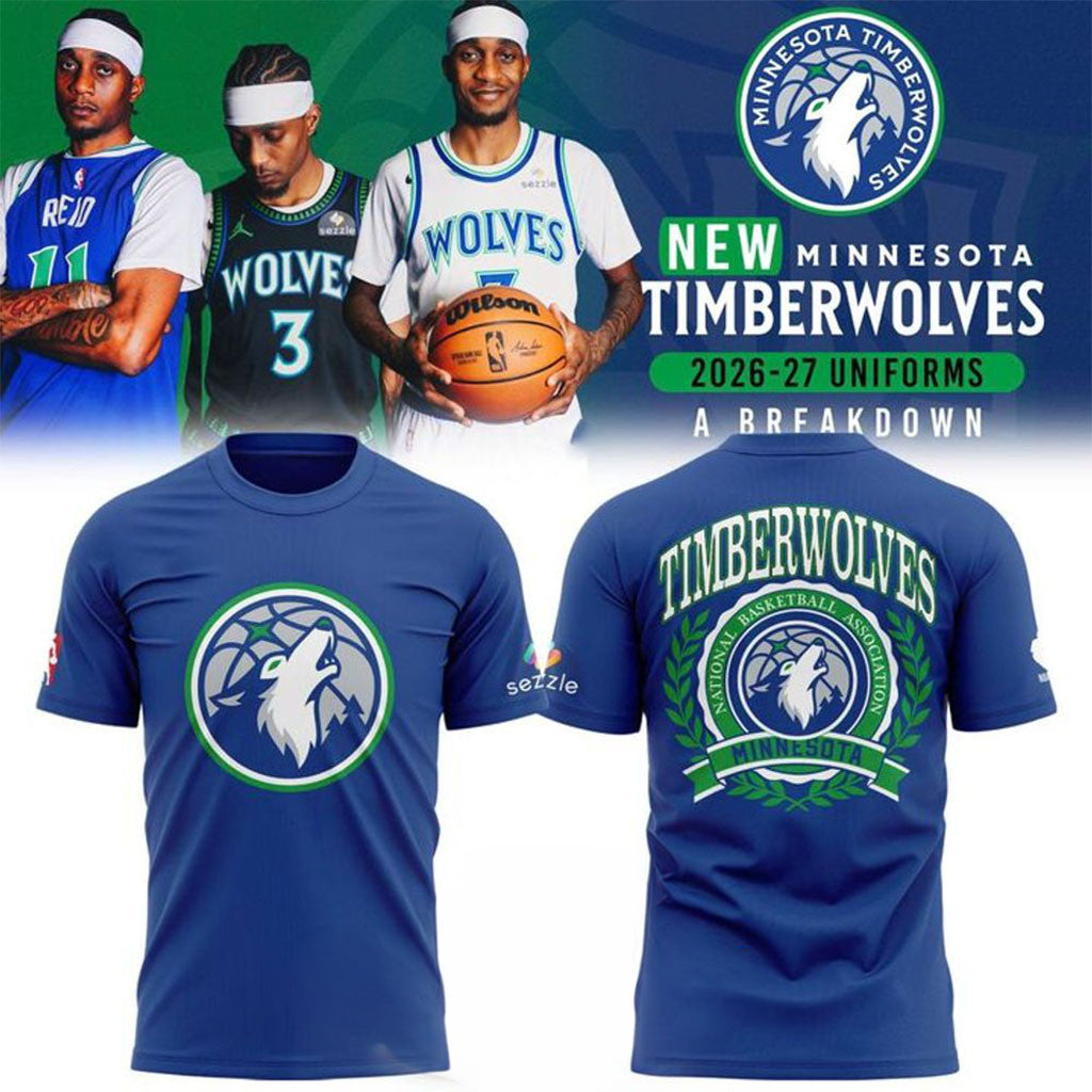 Minnesota Timberwolves 2026-2027 New Blue Shirt Timberwolves Merch Gift For Basketball Fan - Merchluma