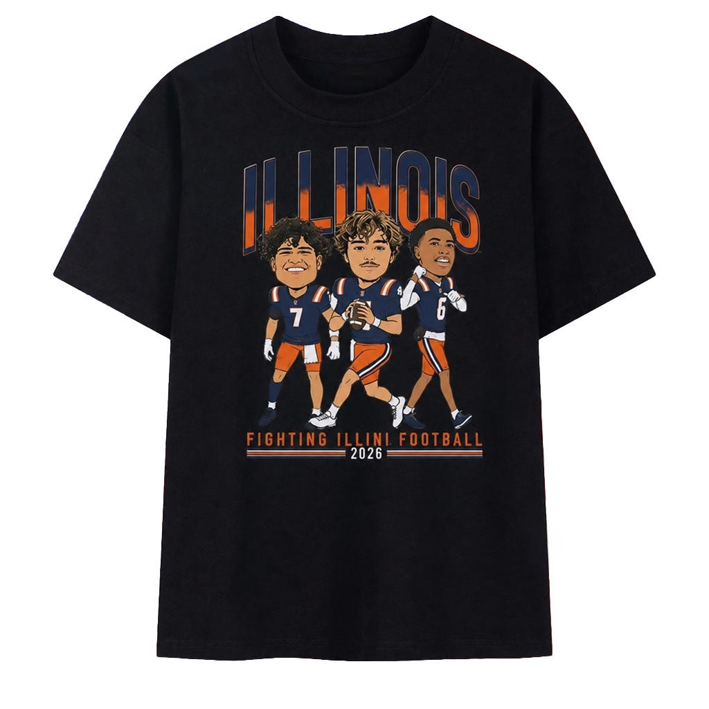 Illinois Fighting Illini Football 2026 Caricature Players T-Shirt Illinois Football Merch Gifts - Merchluma