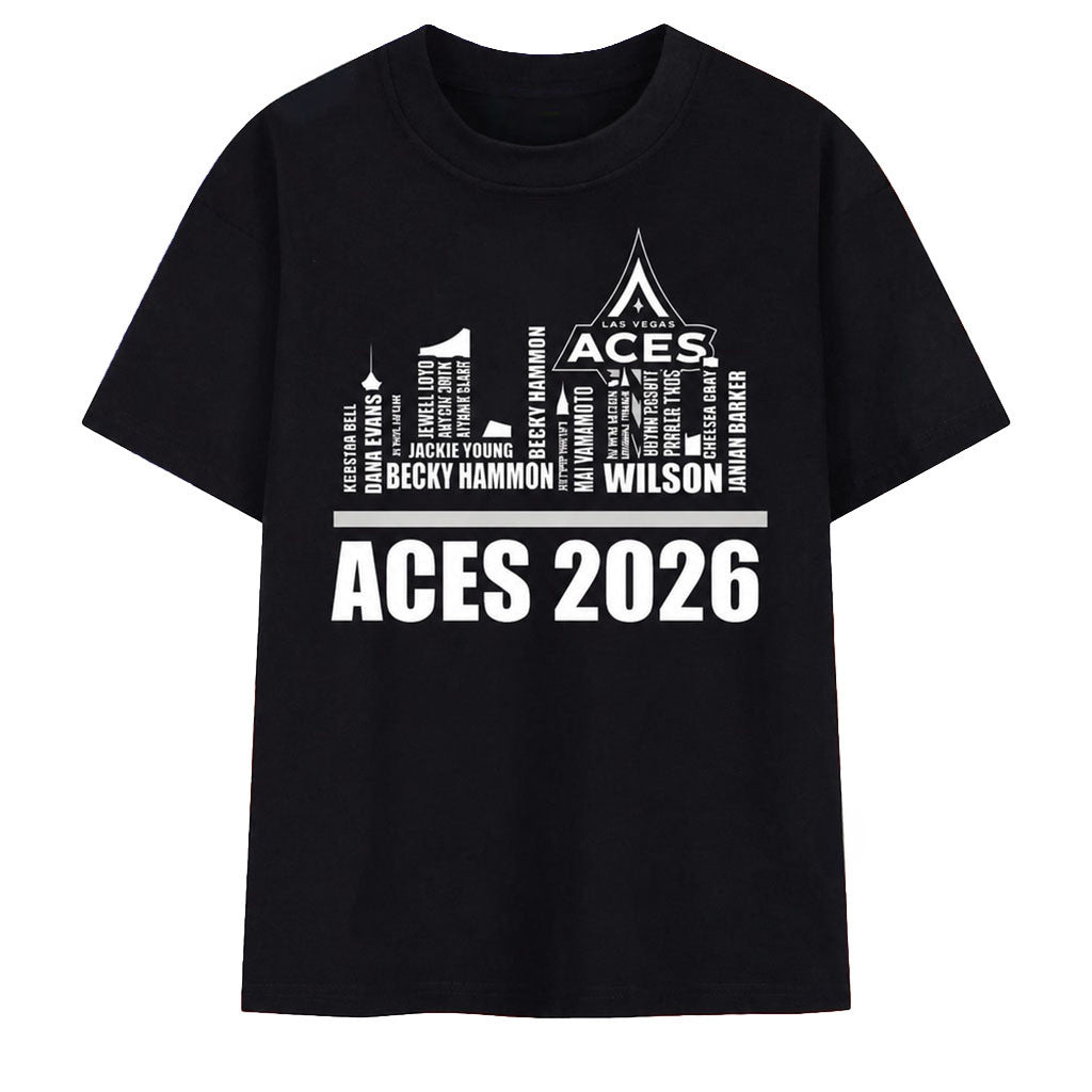 Las Vegas Aces 2026 Typography Skyline T-Shirt LV Aces Match Present For Basketball Fans - Merchluma