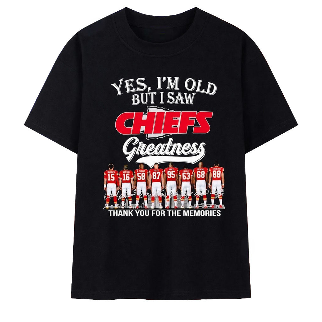 Yes I'm Old But I Saw Kansas City Chiefs Greatness Signature T-Shirt Chiefs Merch Fan Gifts - Merchluma