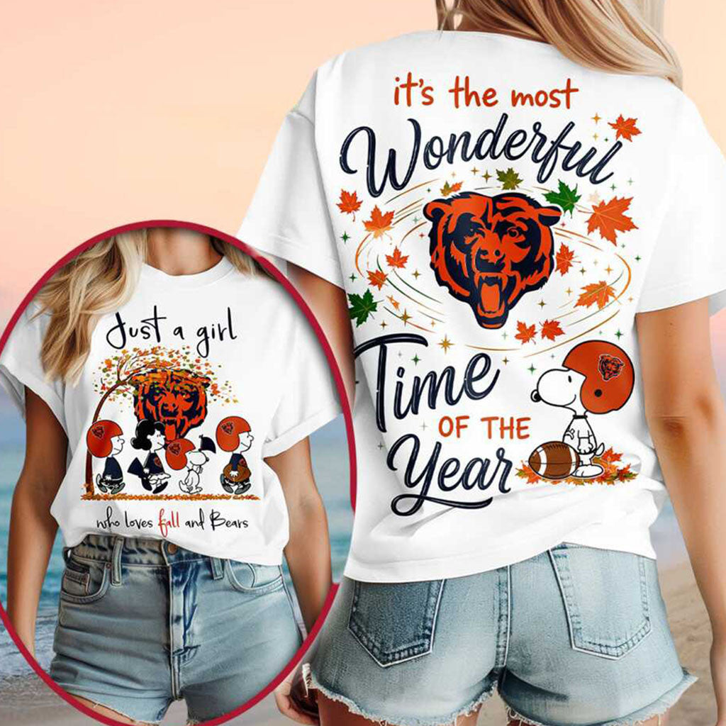 Chicago Bears Snoopy Peanuts Fall Football Leaves Shirt Autumn Outfits Chicago Bears Merch - Merchluma