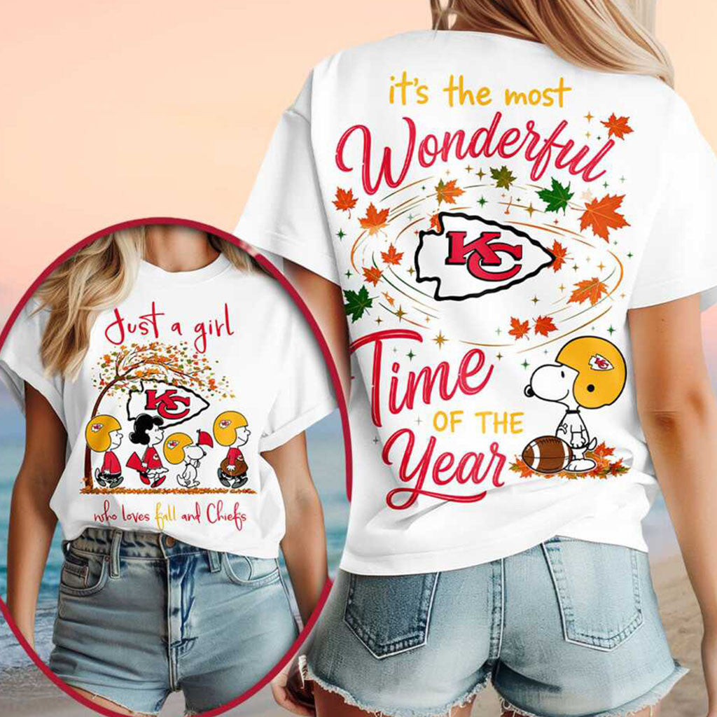 Kansas City Chiefs Snoopy Peanuts Fall Football Leaves Shirt KC Chiefs Merch Gift For Fans - Merchluma
