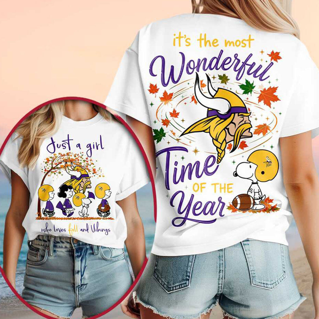 Minnesota Vikings Snoopy Fall Leaves Wonderful Shirt MN Vikings Merch Football Lover Gifts - Merchluma