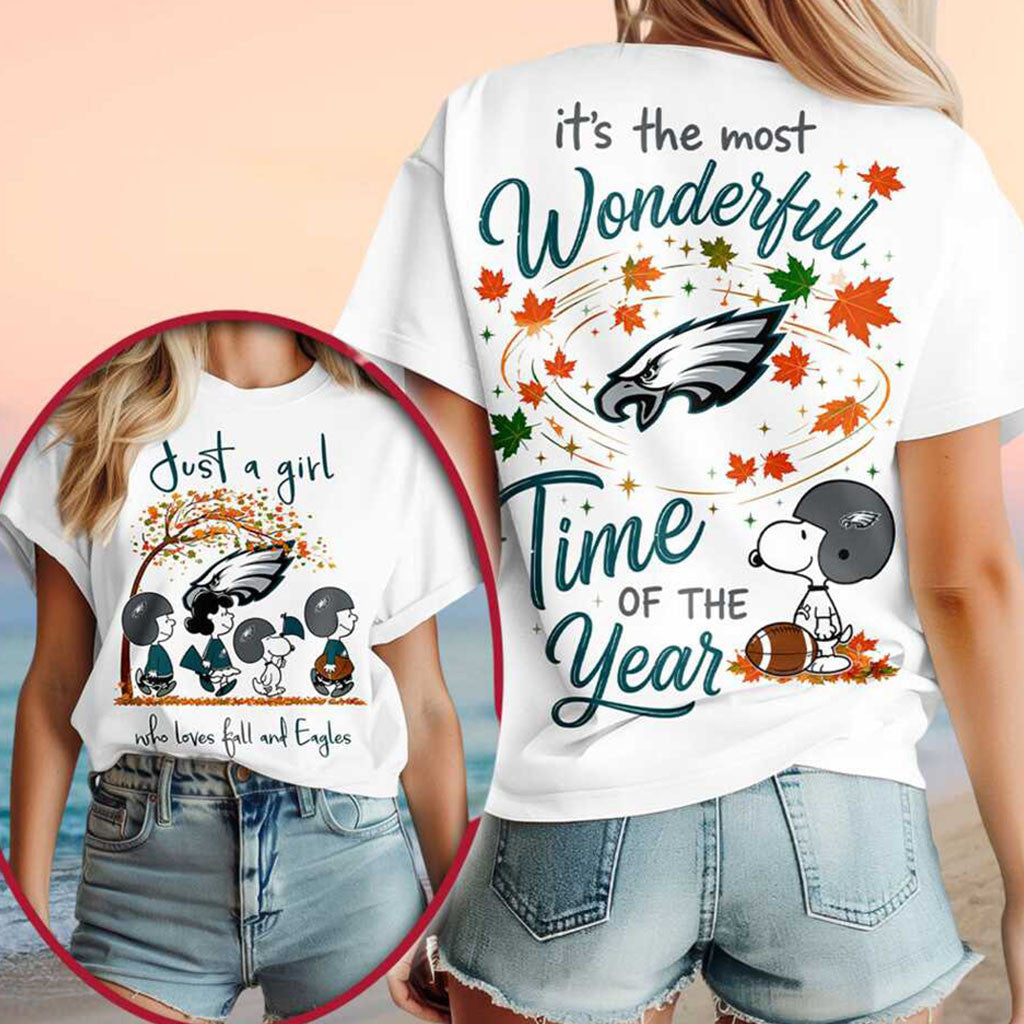 Philadelphia Eagles Snoopy Peanuts Fall Football Leaves Shirt Philly Eagles Merch Fan Gifts - Merchluma