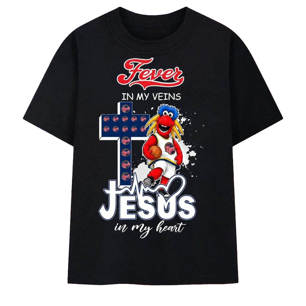 Indiana Fever In My Veins Jesus In My Heart T-Shirt Indiana Fever Merch Religious Gifts - Merchluma