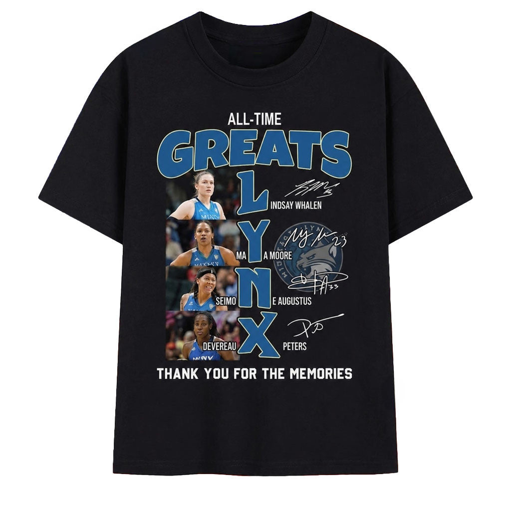Minnesota Lynx All Time Greats Thank You For The Memories T-Shirt MN Lynx Merch Signature - Merchluma