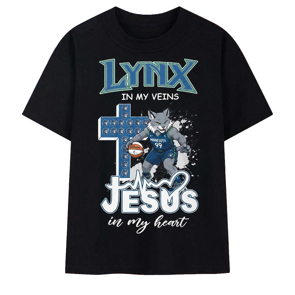 Minnesota Lynx In My Veins Jesus In My Heart T-Shirt MN Lynx Merch Gift For Basketball Fans - Merchluma