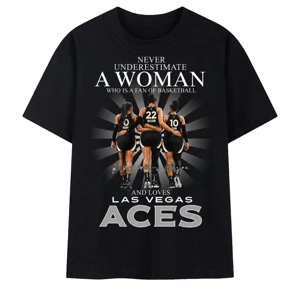 Never Underestimate A Woman Who Loves Las Vegas Aces T-Shirt Gifts For Basketball Lovers - Merchluma