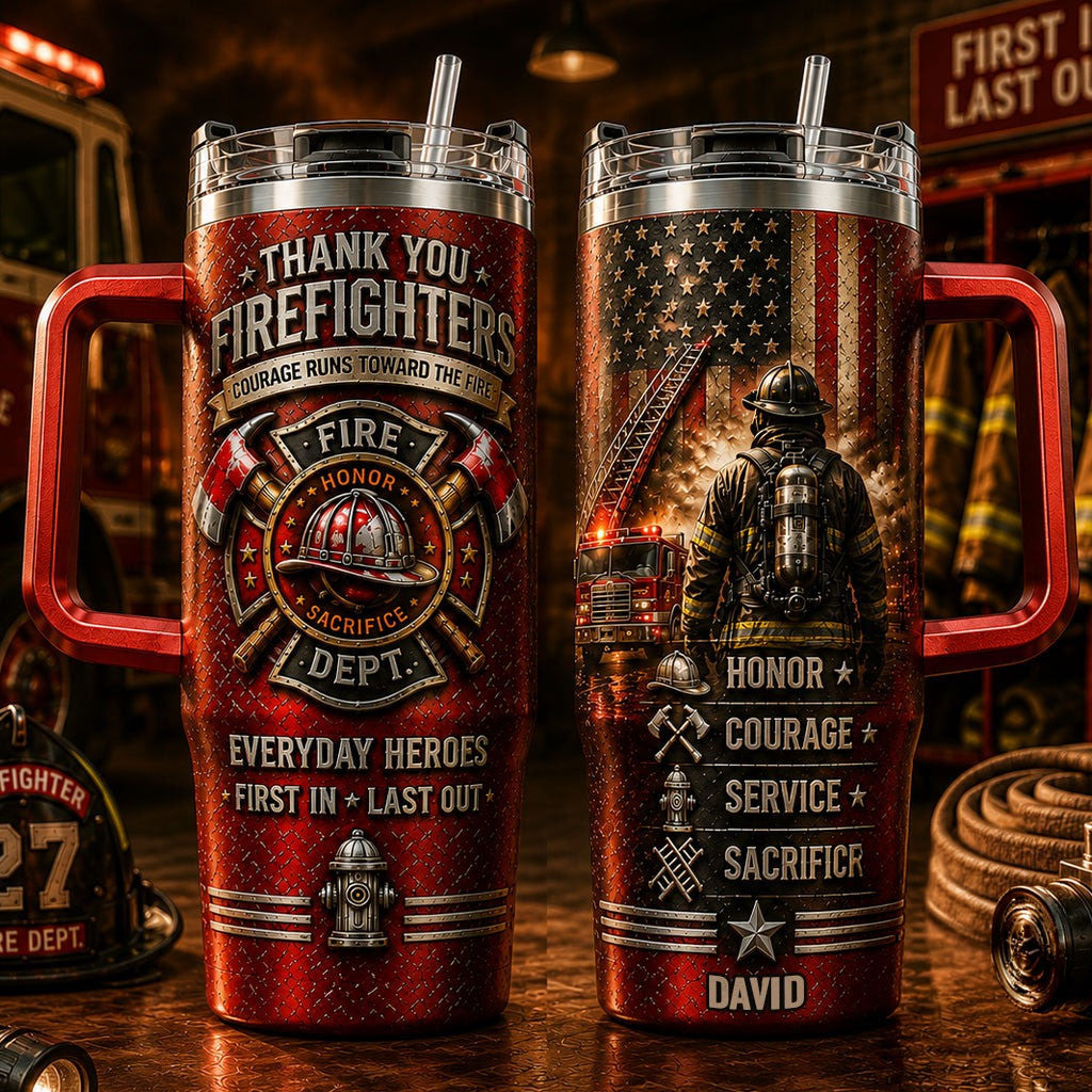 Personalized Thank You Firefighters Tumbler Fire Dept Honor Sacrifice Travel Mug Gift For Dad - Merchluma