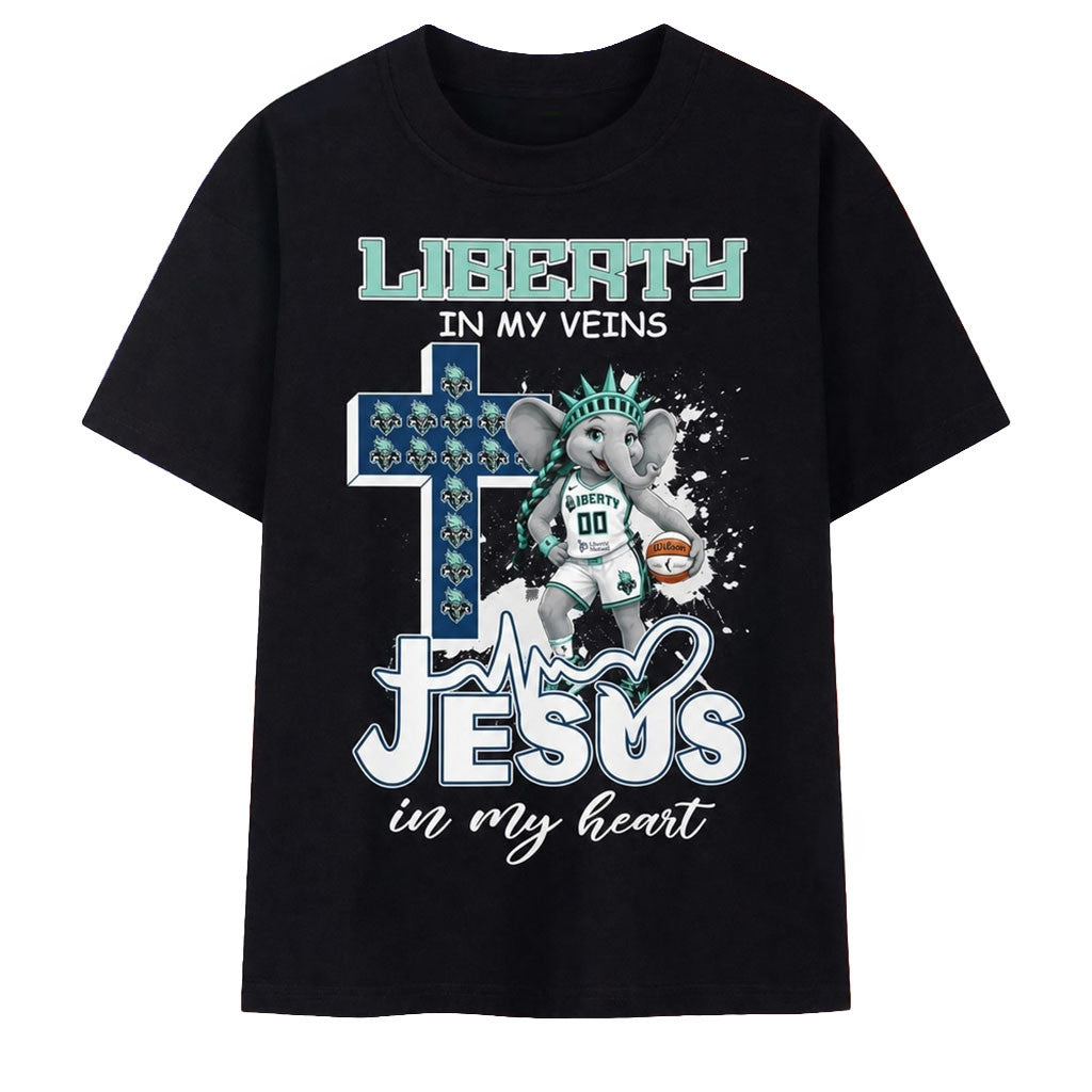 New York Liberty In My Veins Jesus In My Heart Signature 2026 T-Shirt NY Liberty Merch Fan Gear - Merchluma