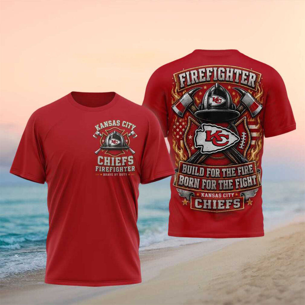 Kansas City Chiefs Firefighter Born For The Fight Shirt KC Chiefs Merch Fire Chief Gifts - Merchluma