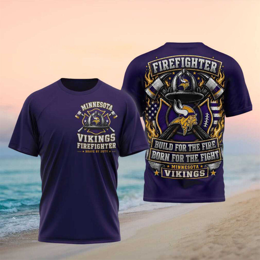 Minnesota Vikings Firefighter Helmet American Flag Shirt MN Vikings Merch Cool Fireman Gifts - Merchluma