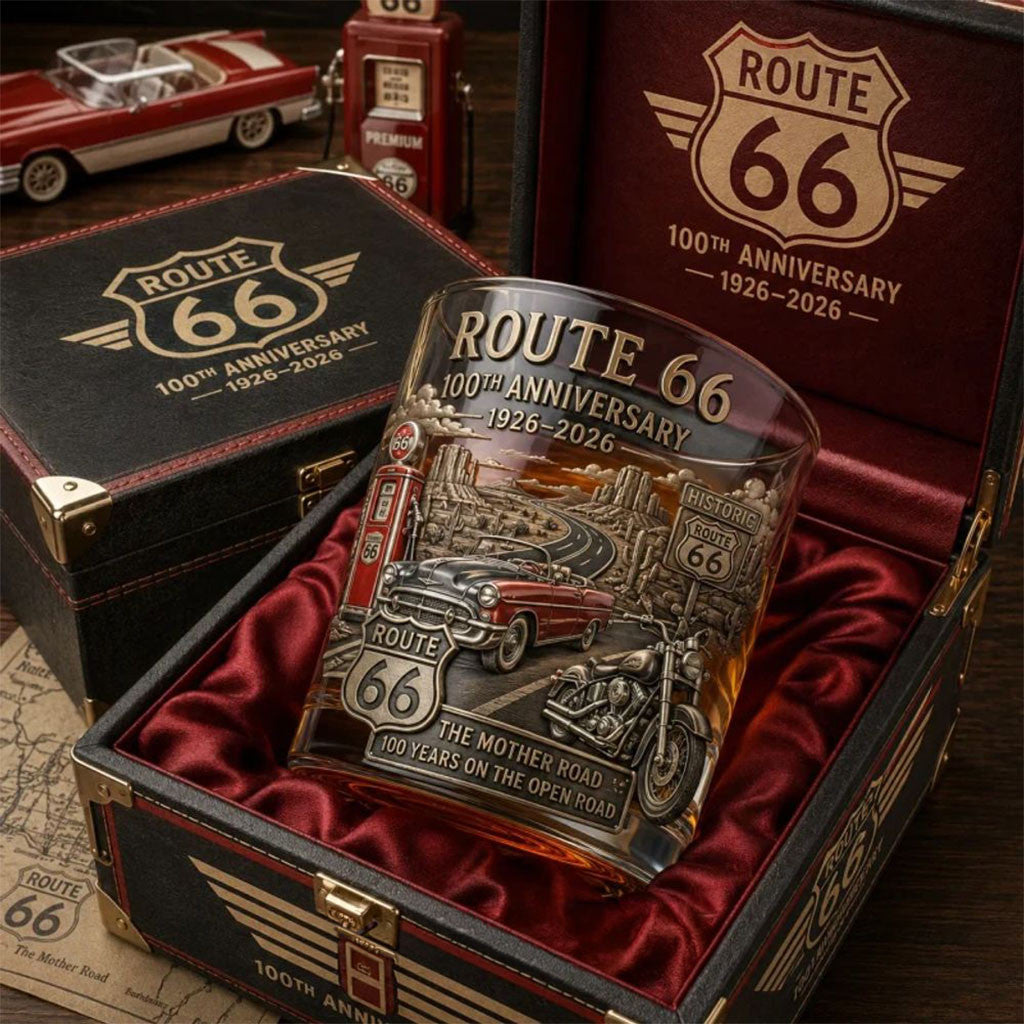 Route 66 100th Anniversary 2026 Whiskey Glass Route 66 Merch Best Gift For Father In Law - Merchluma
