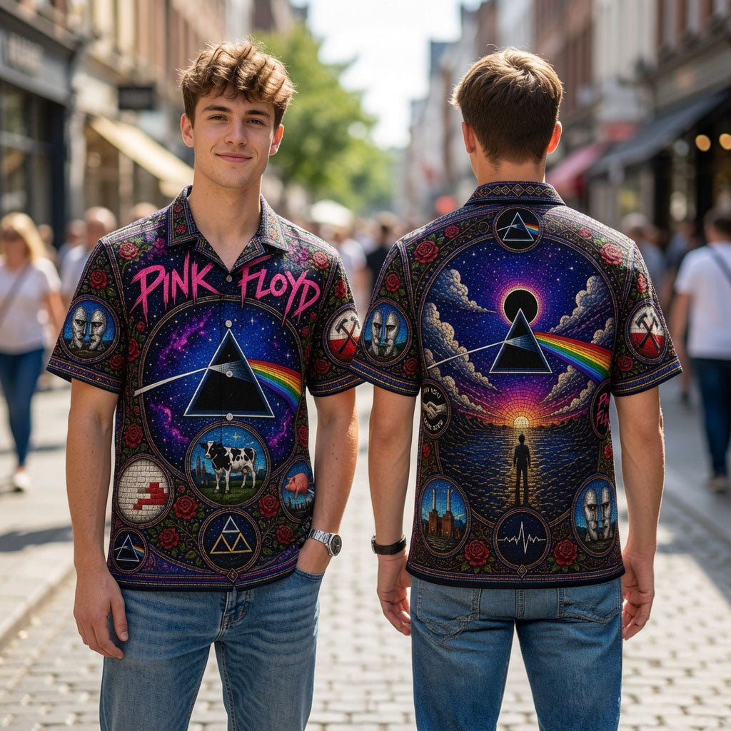 Pink Floyd Retro Dark Side Of The Moon Cathedral Window Hawaiian Shirt Pink Floyd Merch 2026 - Merchluma