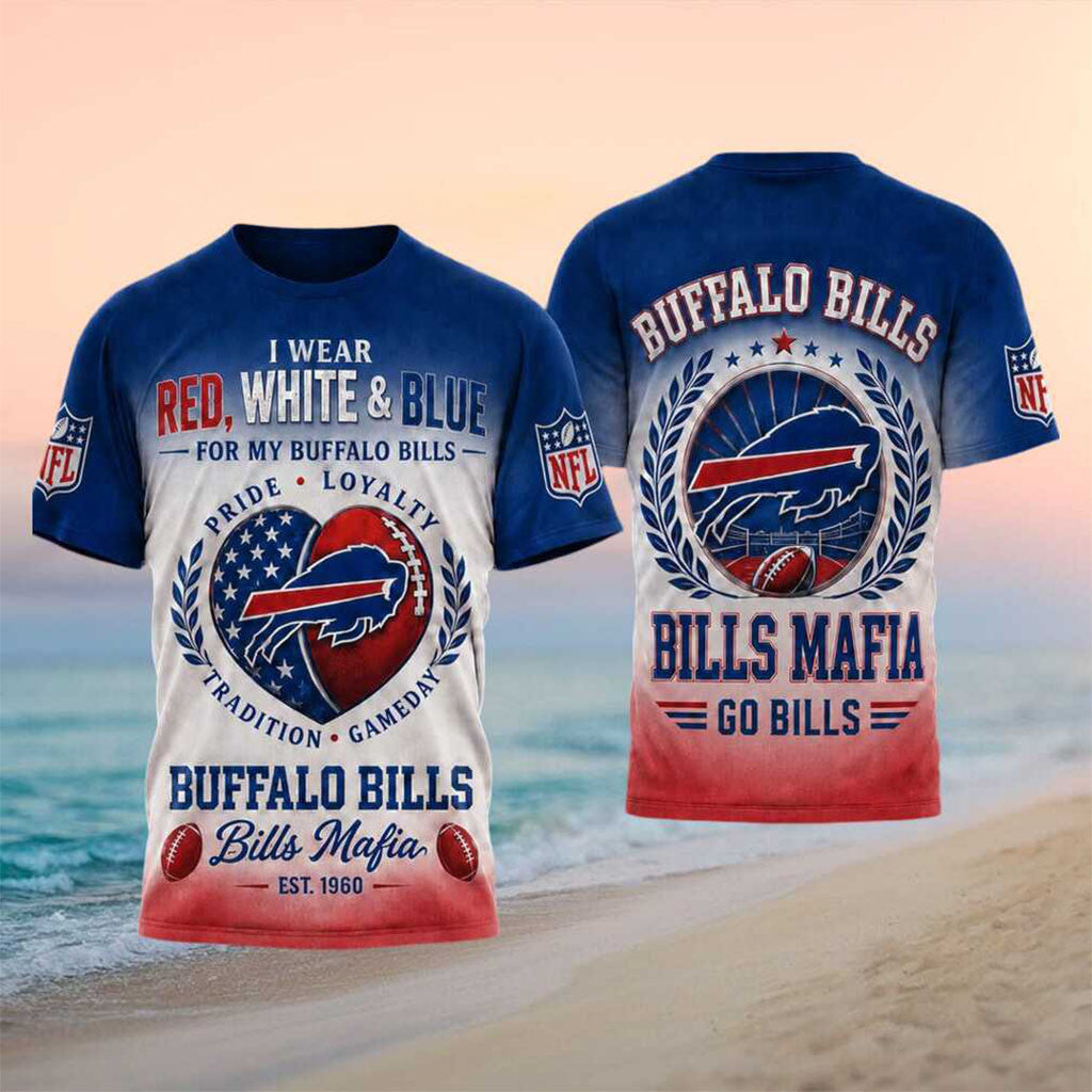 Buffalo Bills Football Heart American Flag Pride Shirt Game Day Outfits Buffalo Bills Merch - Merchluma