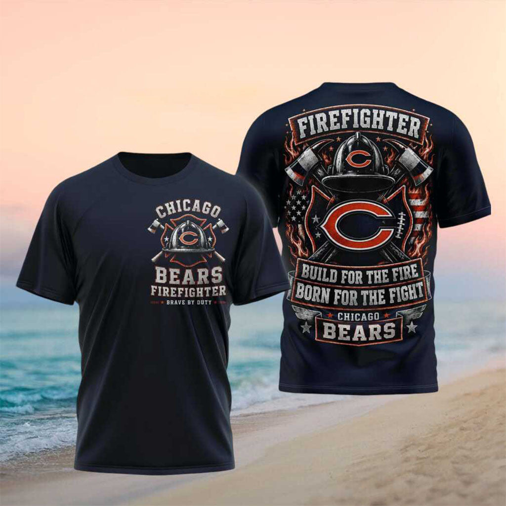 Chicago Bears Firefighter Helmet Graphic Shirt Chicago Bears Merch Fire Department Gifts - Merchluma