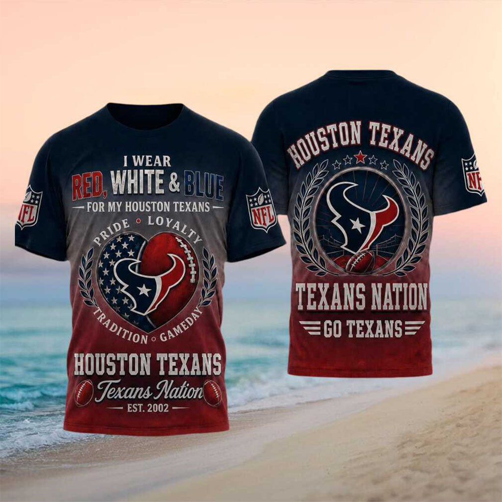 Houston Texans Football Heart American Flag Pride Shirt Houston Texans Merch Gift For Fans - Merchluma