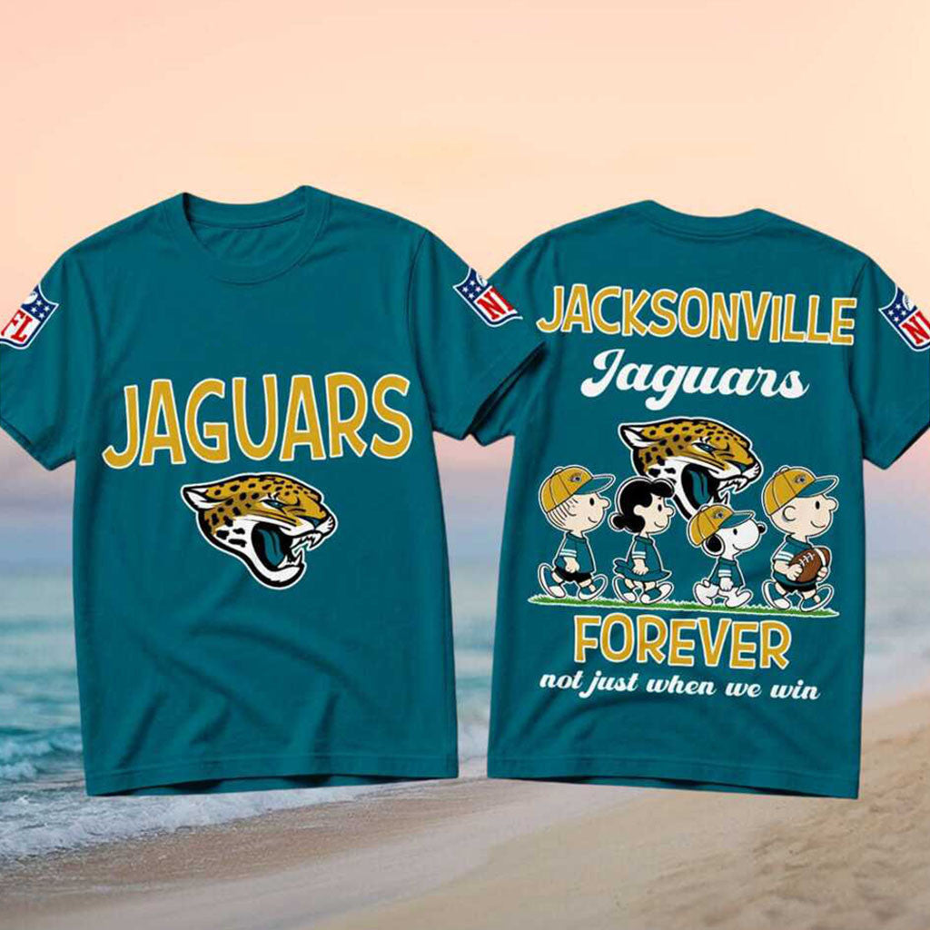 Jacksonville Jaguars Peanuts Characters Forever Football Shirt Jacksonville Jaguars Merch Gifts - Merchluma